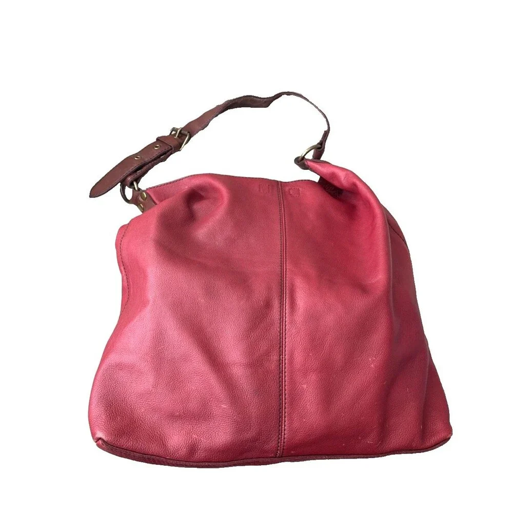 Vintage Lucky Brand Hobo Leather Bag Red Buckle Slouchy Boho Y2K